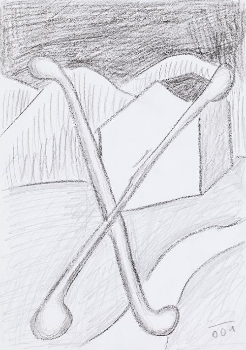Kurt Hüpfner, Ohne Titel, 2001, Bleistift und schwarze Kreide auf Papier, 29,7 × 21 cm, Privatb…