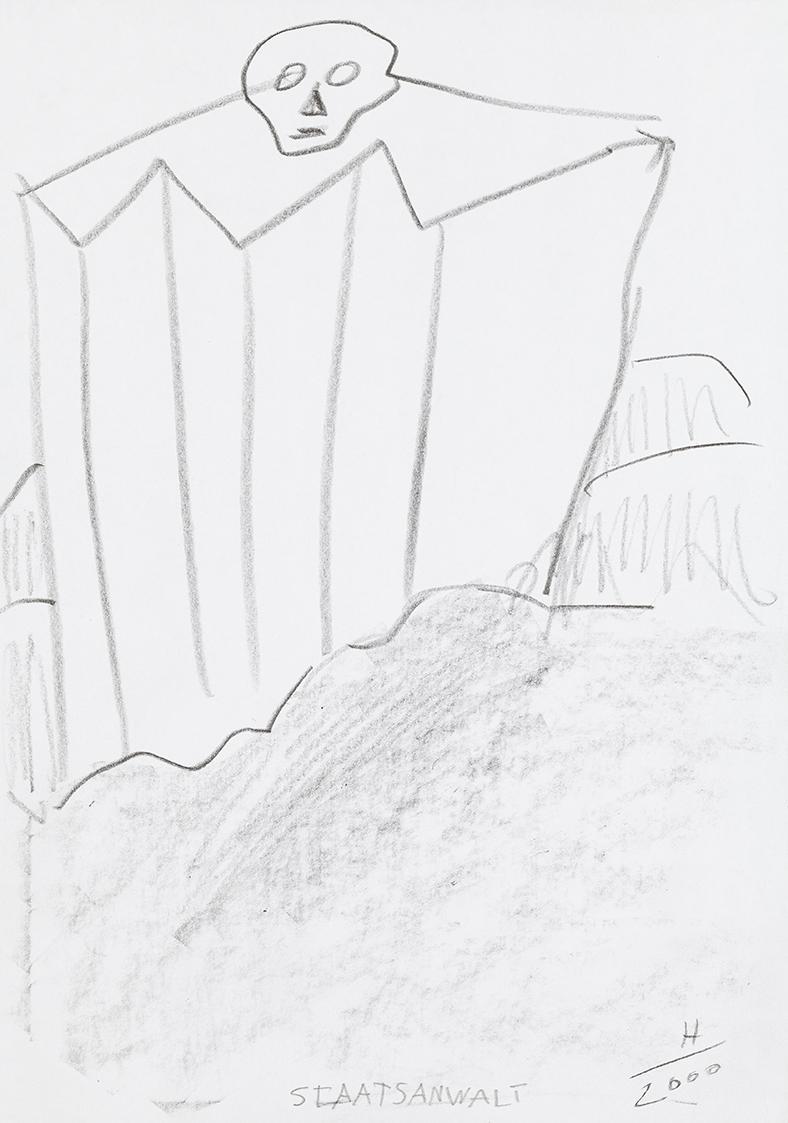Kurt Hüpfner, Staatsanwalt, 2000, Bleistift auf Papier, 29,7 × 21 cm, Privatbesitz, Wien