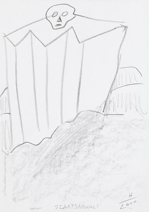Kurt Hüpfner, Staatsanwalt, 2000, Bleistift auf Papier, 29,7 × 21 cm, Privatbesitz, Wien
