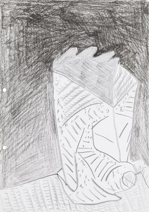 Kurt Hüpfner, Ohne Titel, um 2000, Bleistift und schwarze Kreide auf Papier, 29,7 × 21 cm, Priv ...