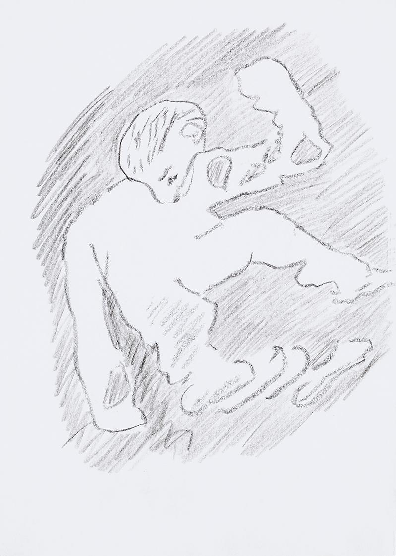 Kurt Hüpfner, Ohne Titel, um 1995, Bleistift auf Papier, 29,7 × 21 cm, Privatbesitz, Wien
