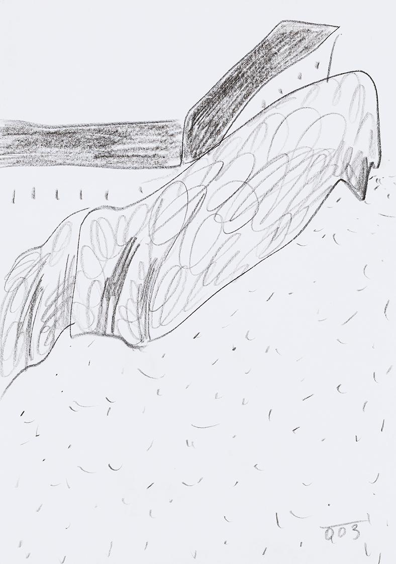 Kurt Hüpfner, Ohne Titel, 2003, Schwarze Kreide auf Papier, 29,7 × 21 cm, Privatbesitz, Wien