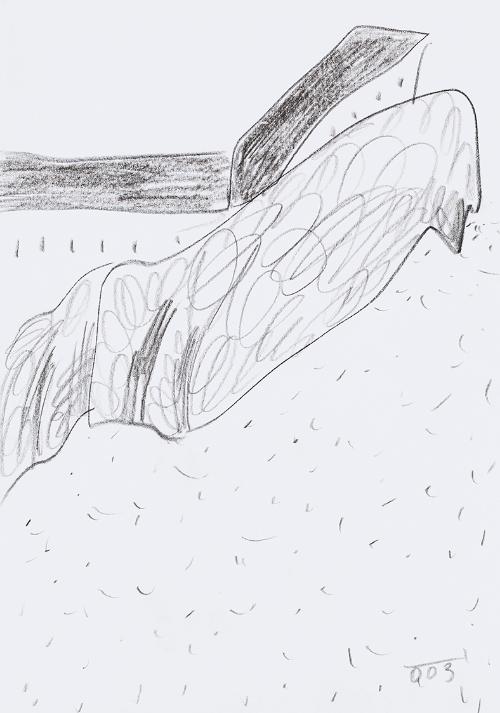 Kurt Hüpfner, Ohne Titel, 2003, Schwarze Kreide auf Papier, 29,7 × 21 cm, Privatbesitz, Wien