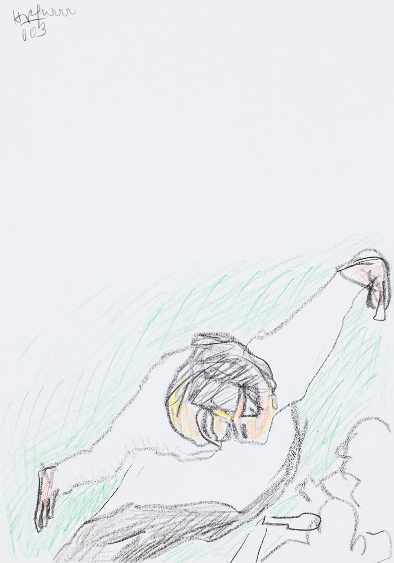 Kurt Hüpfner, Ohne Titel, 2003, Bleistift und Buntstift auf Papier, 29,7 × 21 cm, Privatbesitz,…