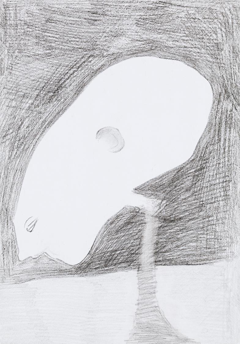 Kurt Hüpfner, Ohne Titel, um 2000, Bleistift und schwarze Kreide auf Papier, 29,7 × 21 cm, Priv ...