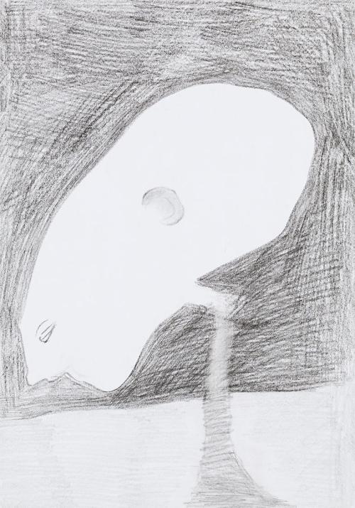 Kurt Hüpfner, Ohne Titel, um 2000, Bleistift und schwarze Kreide auf Papier, 29,7 × 21 cm, Priv ...