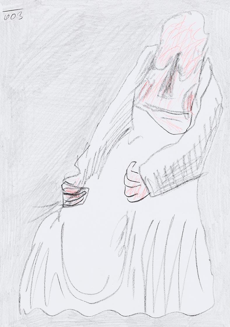 Kurt Hüpfner, Ohne Titel, 2003, Bleistift und Buntstift auf Papier, 29,7 × 21 cm, Privatbesitz,…