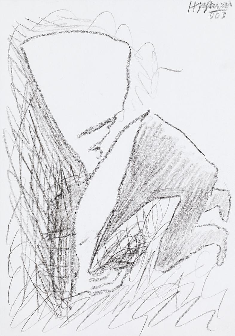 Kurt Hüpfner, Ohne Titel, 2003, Schwarze Kreide auf Papier, 29,7 × 21 cm, Privatbesitz, Wien