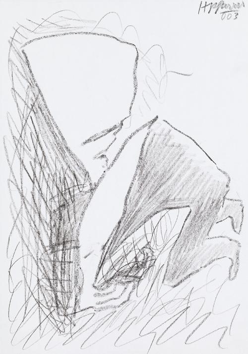 Kurt Hüpfner, Ohne Titel, 2003, Schwarze Kreide auf Papier, 29,7 × 21 cm, Privatbesitz, Wien