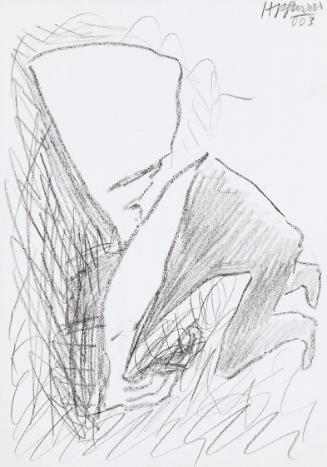 Kurt Hüpfner, Ohne Titel, 2003, Schwarze Kreide auf Papier, 29,7 × 21 cm, Privatbesitz, Wien