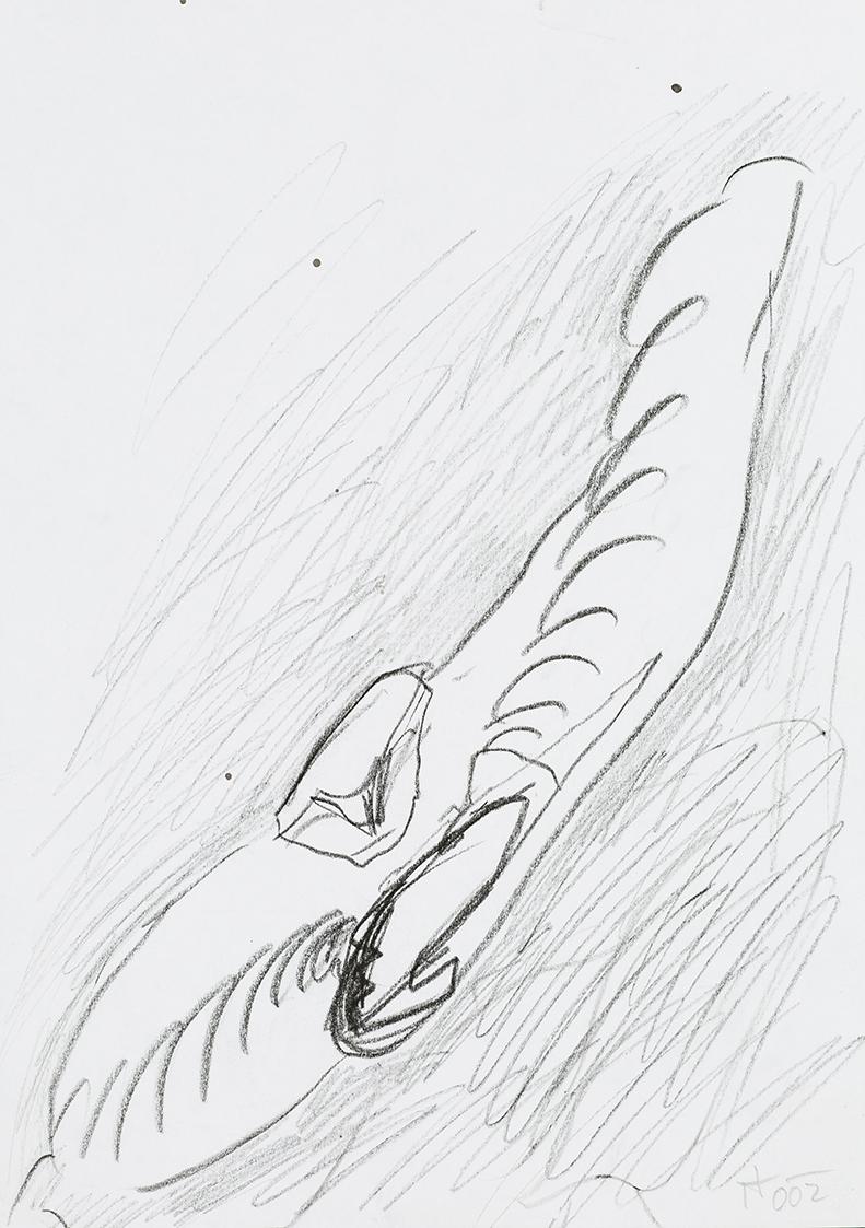Kurt Hüpfner, Ohne Titel, 2002, Bleistift und schwarze Kreide auf Papier, 29,7 × 21 cm, Privatb…