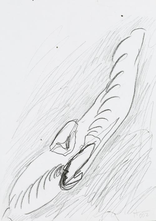 Kurt Hüpfner, Ohne Titel, 2002, Bleistift und schwarze Kreide auf Papier, 29,7 × 21 cm, Privatb…