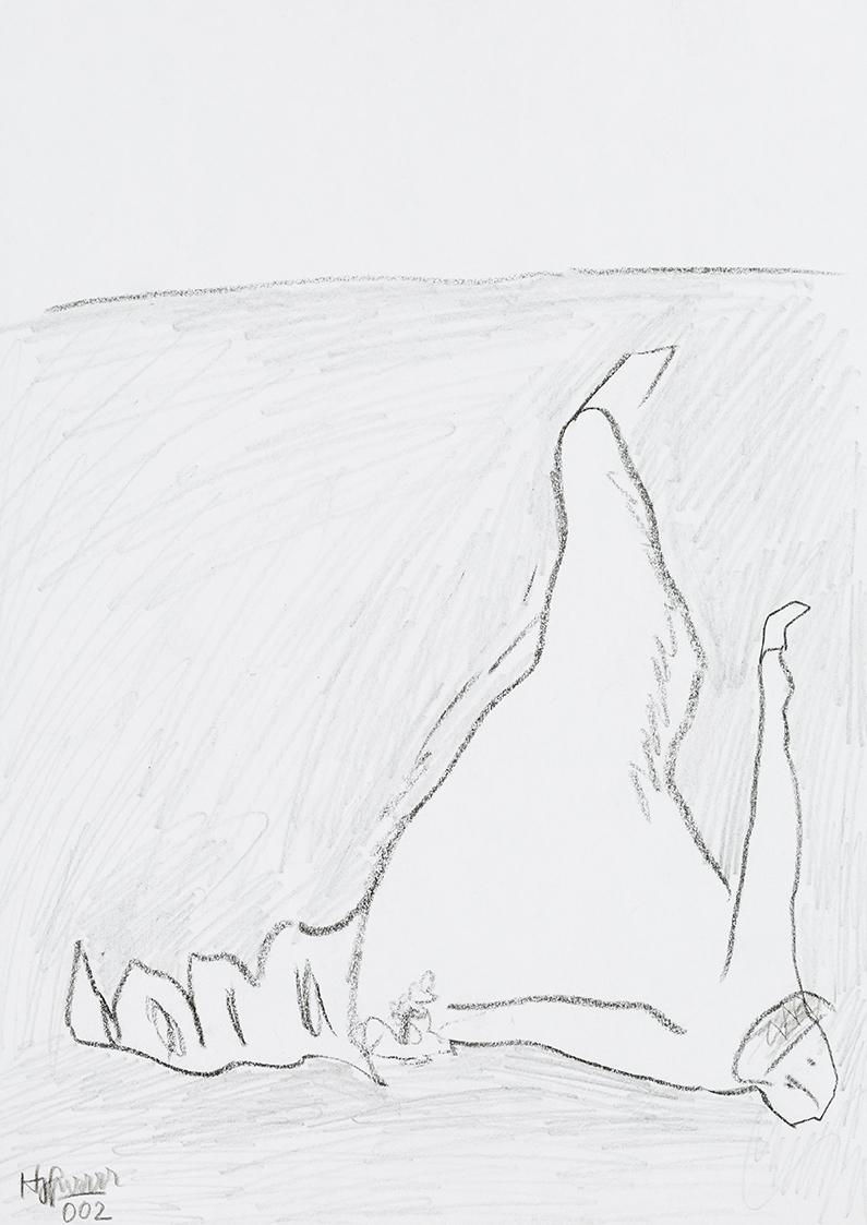 Kurt Hüpfner, Ohne Titel, 2002, Bleistift und Kohle auf Papier, 29,7 × 21 cm, Privatbesitz, Wie…