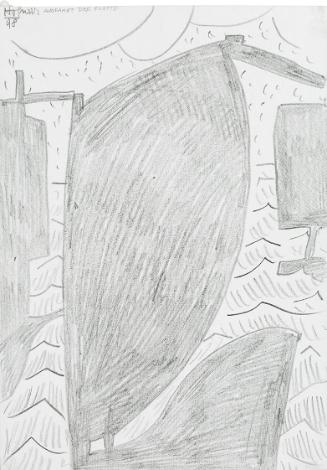Kurt Hüpfner, Ausfahrt der Flotte, 1998, Bleistift auf Papier, 29,7 × 21 cm, Privatbesitz, Wien