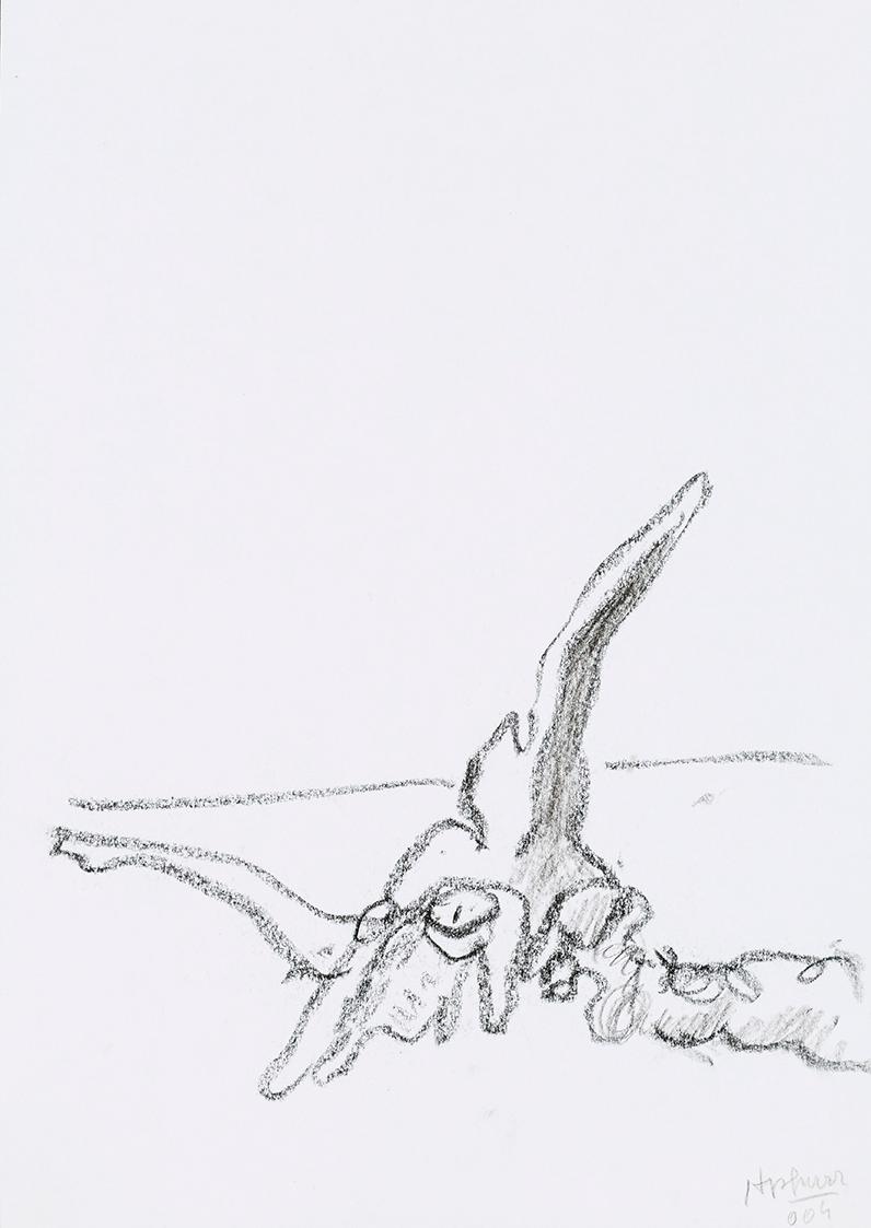 Kurt Hüpfner, Ohne Titel, 2004, Schwarze Kreide auf Papier, 29,7 × 21 cm, Privatbesitz, Wien