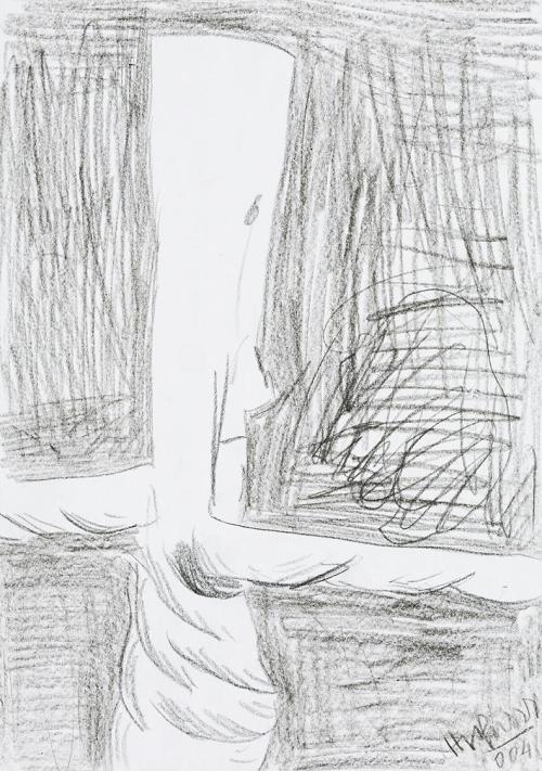 Kurt Hüpfner, Ohne Titel, 2004, Schwarze Kreide auf Papier, 29,7 × 21 cm, Privatbesitz, Wien