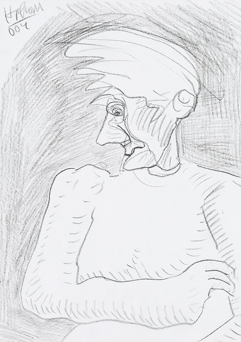 Kurt Hüpfner, Ohne Titel, 2004, Schwarze Kreide auf Papier, 29,7 × 21 cm, Privatbesitz, Wien