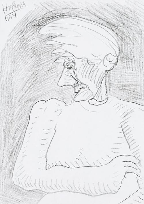 Kurt Hüpfner, Ohne Titel, 2004, Schwarze Kreide auf Papier, 29,7 × 21 cm, Privatbesitz, Wien