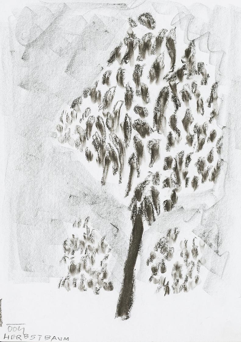 Kurt Hüpfner, Herbstbaum, 2004, Kohle auf Papier, 29,7 × 21 cm, Privatbesitz, Wien