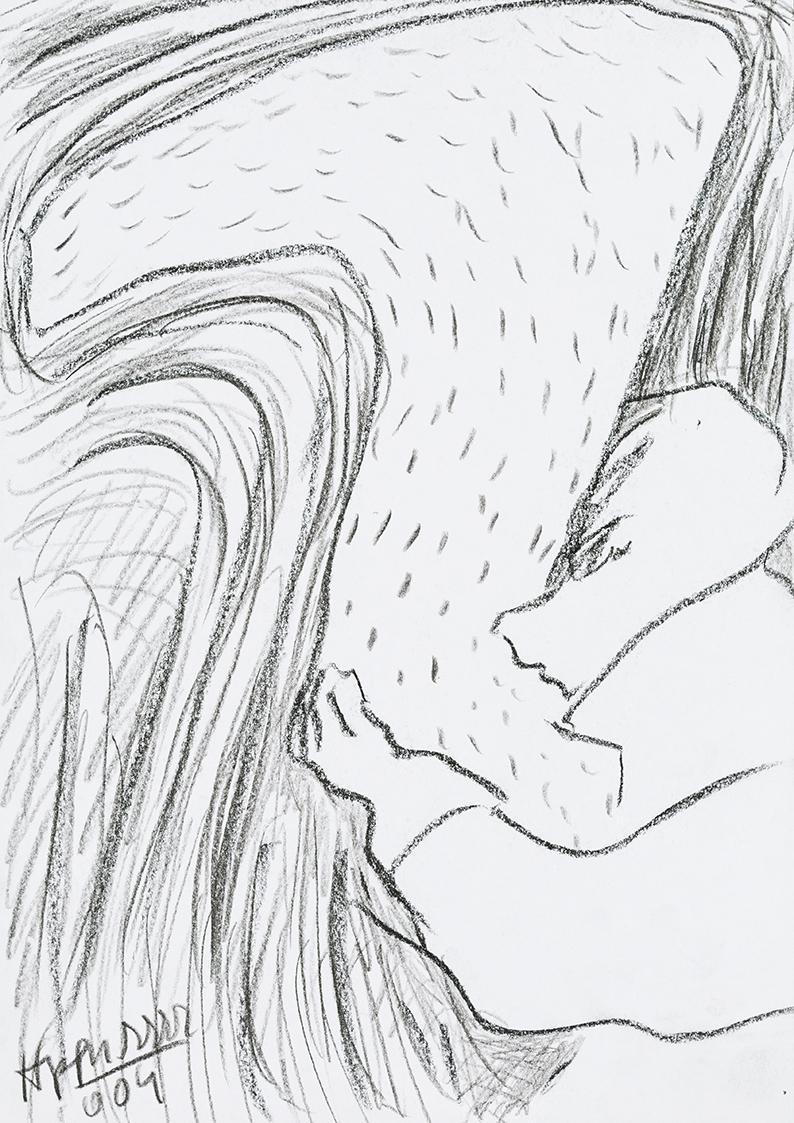 Kurt Hüpfner, Ohne Titel, 2004, Bleistift und Kohle auf Papier, 29,7 × 21 cm, Privatbesitz, Wie ...