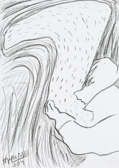 Kurt Hüpfner, Ohne Titel, 2004, Bleistift und Kohle auf Papier, 29,7 × 21 cm, Privatbesitz, Wie ...
