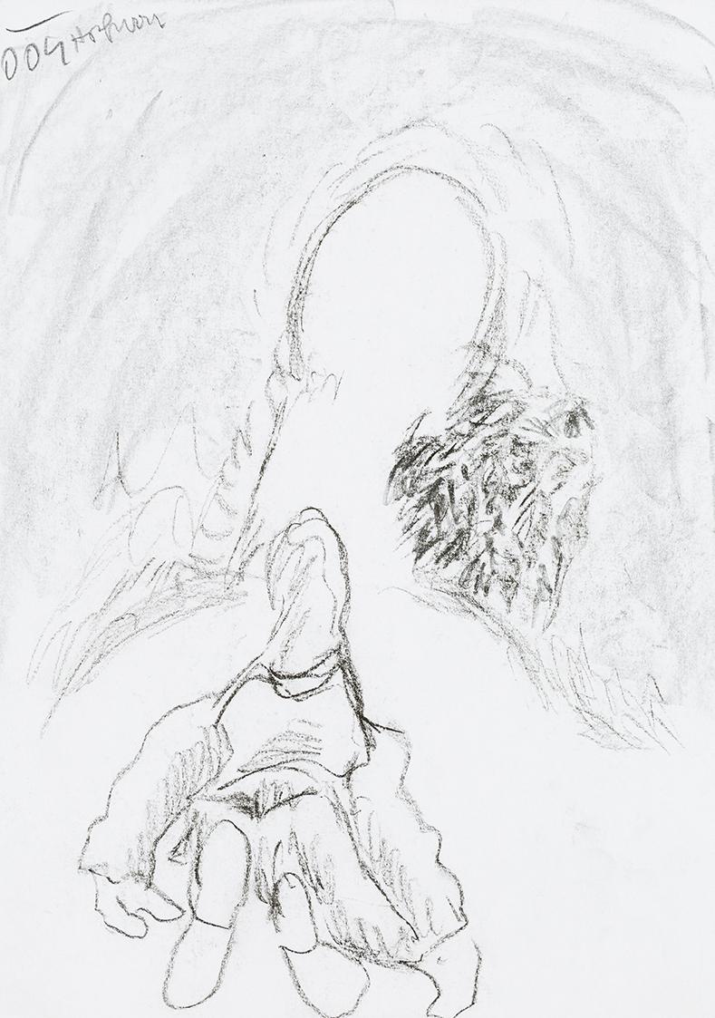 Kurt Hüpfner, Ohne Titel, 2004, Bleistift und Kohle auf Papier, 29,7 × 21 cm, Privatbesitz, Wie…