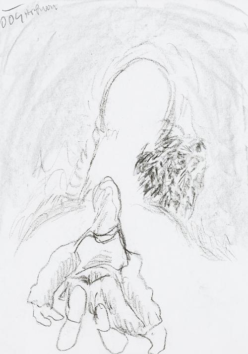 Kurt Hüpfner, Ohne Titel, 2004, Bleistift und Kohle auf Papier, 29,7 × 21 cm, Privatbesitz, Wie…