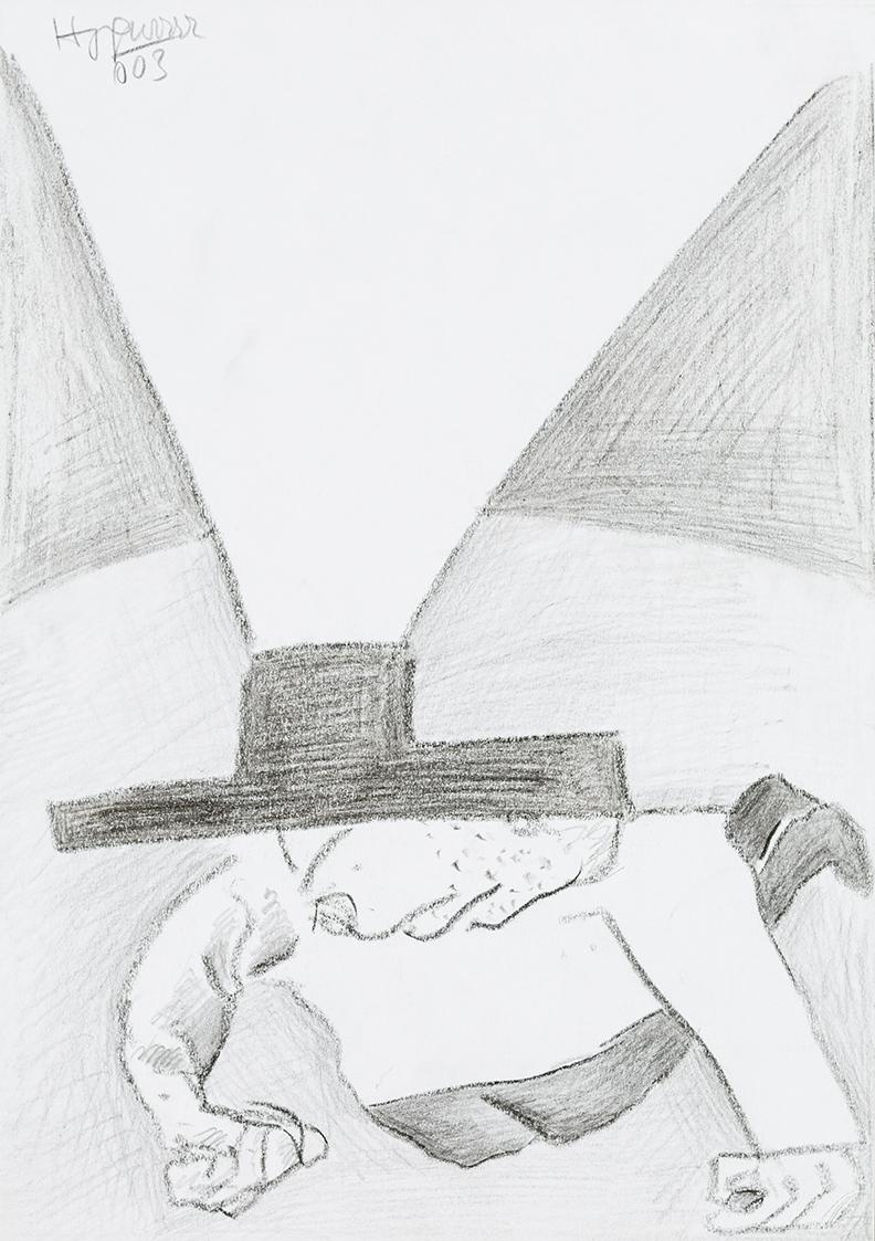 Kurt Hüpfner, Ohne Titel, 2003, Bleistift und schwarze Kreide auf Papier, 29,7 × 21 cm, Privatb…
