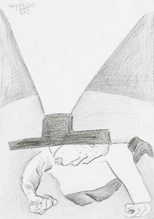 Kurt Hüpfner, Ohne Titel, 2003, Bleistift und schwarze Kreide auf Papier, 29,7 × 21 cm, Privatb…