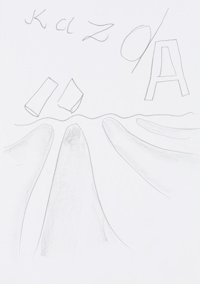 Kurt Hüpfner, "KazdA", um 2010, Bleistift auf Papier, 29,7 × 21 cm, Privatbesitz, Wien