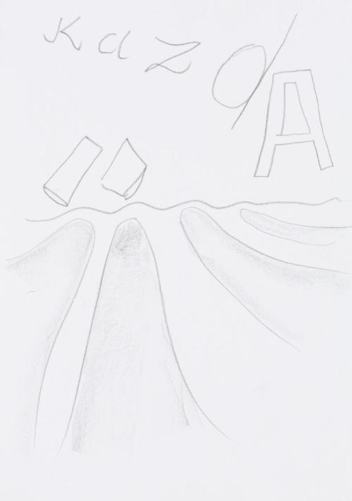 Kurt Hüpfner, "KazdA", um 2010, Bleistift auf Papier, 29,7 × 21 cm, Privatbesitz, Wien