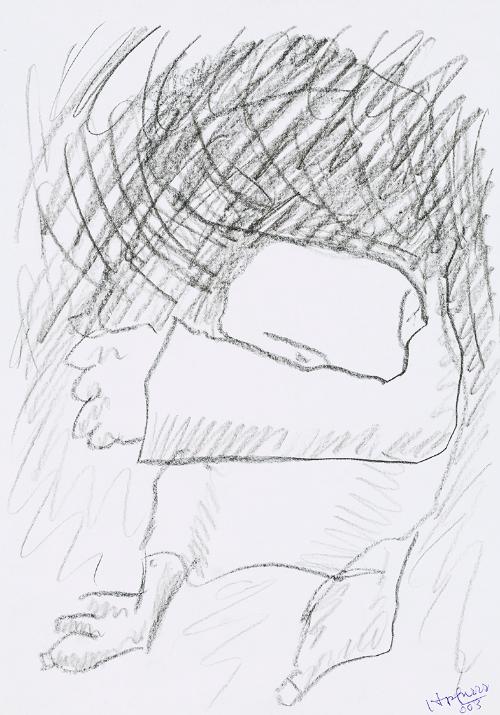 Kurt Hüpfner, Ohne Titel, 2003, Schwarze Kreide auf Papier, 29,7 × 21 cm, Privatbesitz, Wien