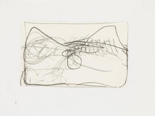 Kurt Hüpfner, Ohne Titel, um 1980, Schwarze Kreide auf Papier, 8,6 × 14,3 cm, Privatbesitz, Wie ...