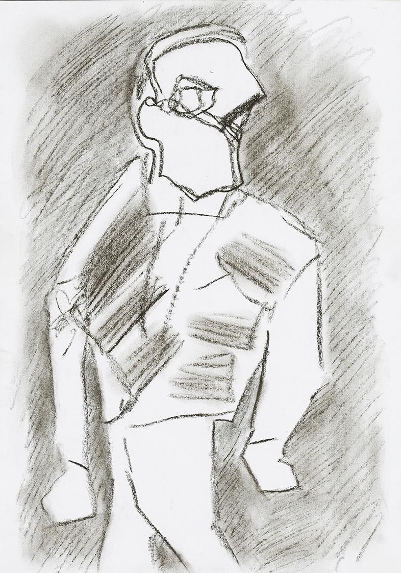 Kurt Hüpfner, Ohne Titel, um 2005, Kohle auf Papier, 29,7 × 21 cm, Privatbesitz, Wien