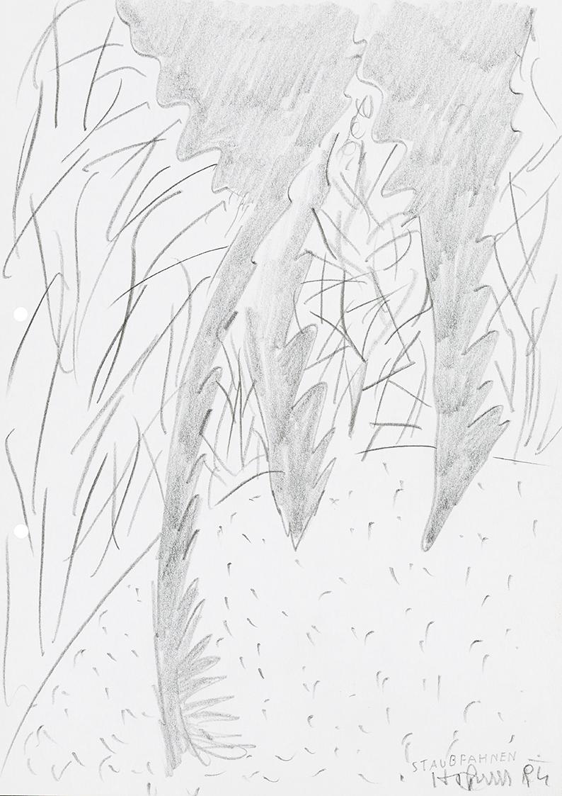 Kurt Hüpfner, "Staubfahnen", 1994, Bleistift auf Papier, 29,7 × 21 cm, Privatbesitz, Wien