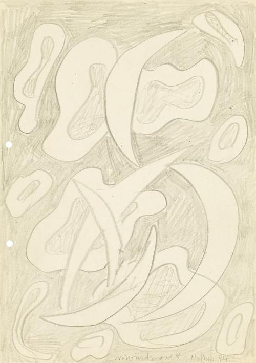 Kurt Hüpfner, Mondnacht, 1994, Bleistift auf ungebleichtem Papier, 29,7 × 21 cm, Privatbesitz,  ...