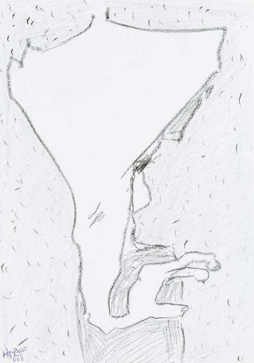 Kurt Hüpfner, Ohne Titel, 2002, Bleistift und schwarze Kreide auf Papier, 29,7 × 21 cm, Privatb ...