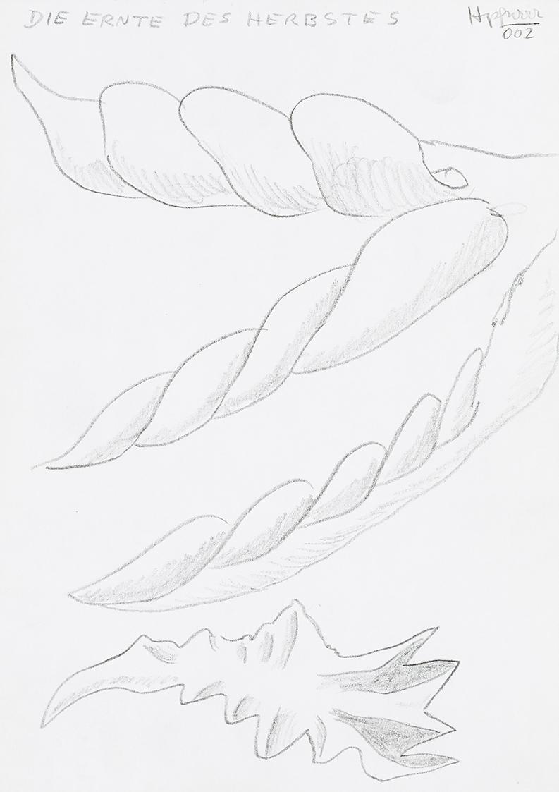 Kurt Hüpfner, Die Ernte des Herbstes, 2002, Bleistift auf Papier, 29,7 × 21 cm, Privatbesitz, W ...