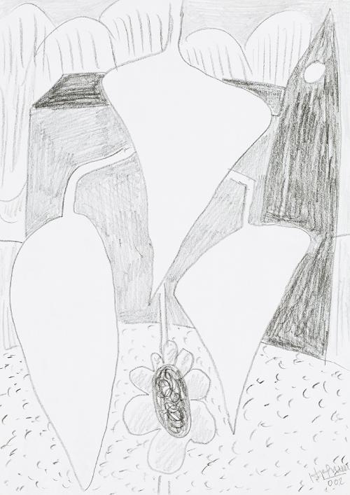 Kurt Hüpfner, Ohne Titel, 2002, Bleistift und schwarze Kreide auf Papier, 29,7 × 21 cm, Privatb…