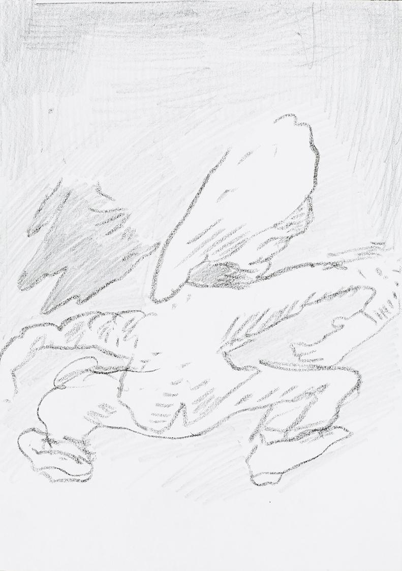 Kurt Hüpfner, Ohne Titel, um 2000, Bleistift und schwarze Kreide auf Papier, 29,7 × 21 cm, Priv ...