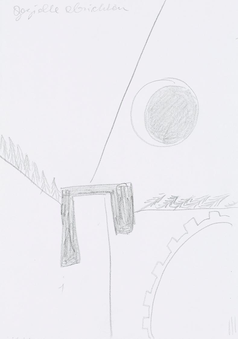 Kurt Hüpfner, "Gezielte abrichten", um 2010, Bleistift auf Papier, 29,7 × 21 cm, Privatbesitz,  ...