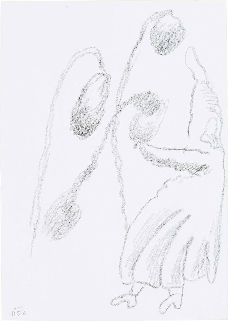 Kurt Hüpfner, Ohne Titel, 2002, Schwarze Kreide auf Papier, 29,7 × 21 cm, Privatbesitz, Wien