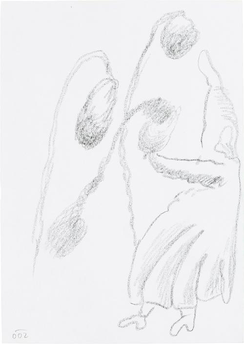 Kurt Hüpfner, Ohne Titel, 2002, Schwarze Kreide auf Papier, 29,7 × 21 cm, Privatbesitz, Wien