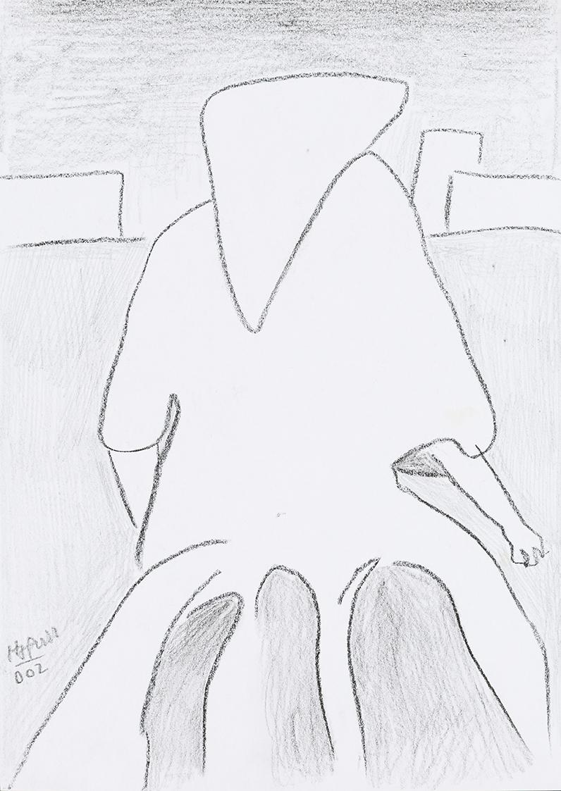 Kurt Hüpfner, Ohne Titel, 2002, Bleistift und schwarze Kreide auf Papier, 29,7 × 21 cm, Privatb…