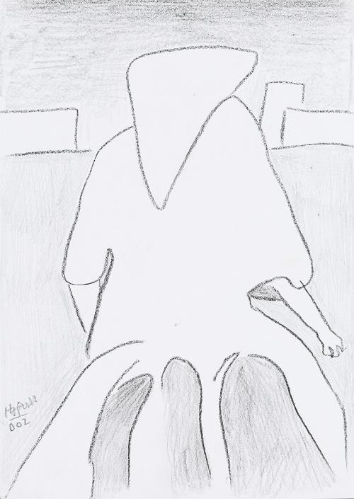 Kurt Hüpfner, Ohne Titel, 2002, Bleistift und schwarze Kreide auf Papier, 29,7 × 21 cm, Privatb…