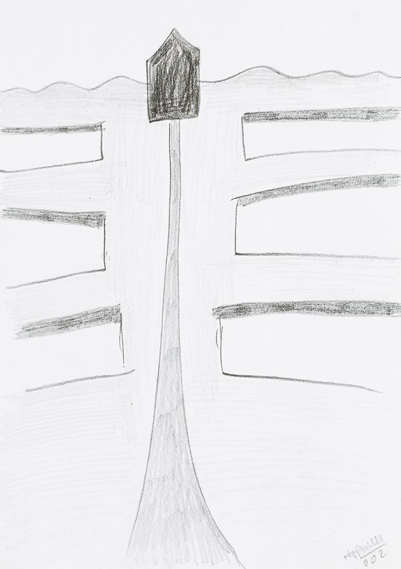 Kurt Hüpfner, Ohne Titel, 2002, Bleistift und schwarzer Buntstift auf Papier, 29,7 × 21 cm, Pri…