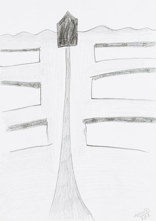 Kurt Hüpfner, Ohne Titel, 2002, Bleistift und schwarzer Buntstift auf Papier, 29,7 × 21 cm, Pri…