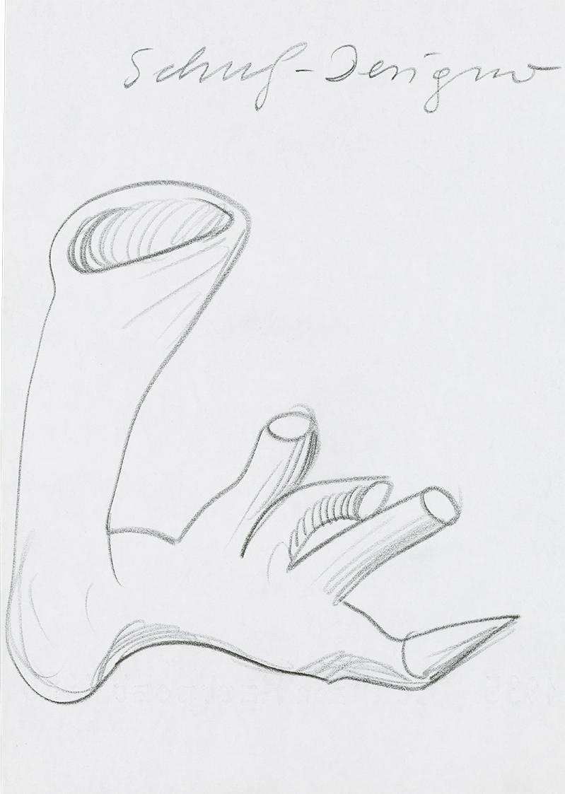Kurt Hüpfner, "Schuh-Designer", Plastikentwurf, um 2000, Bleistift auf Papier, 29,7 × 21 cm, Pr ...