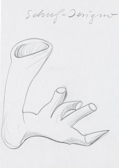 Kurt Hüpfner, "Schuh-Designer", Plastikentwurf, um 2000, Bleistift auf Papier, 29,7 × 21 cm, Pr ...