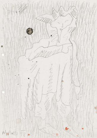 Kurt Hüpfner, Ohne Titel, 1993, Bleistift, rote und schwarze Aquarellspritzer auf Papier, 29,7 …